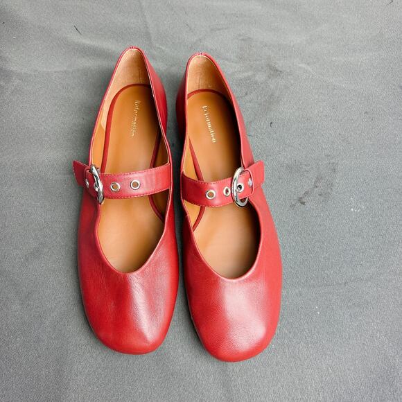 Reformation Bethany Red Leather Ballet Flats Silver Buckle 8 - Picture 2 of 6
